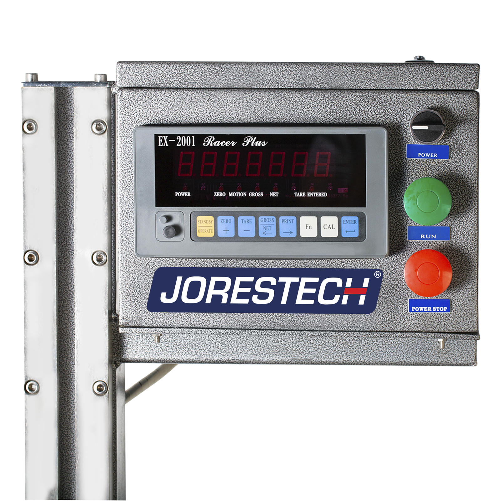 Closeup of the digital control panel of the jorestech liquid net weight filler