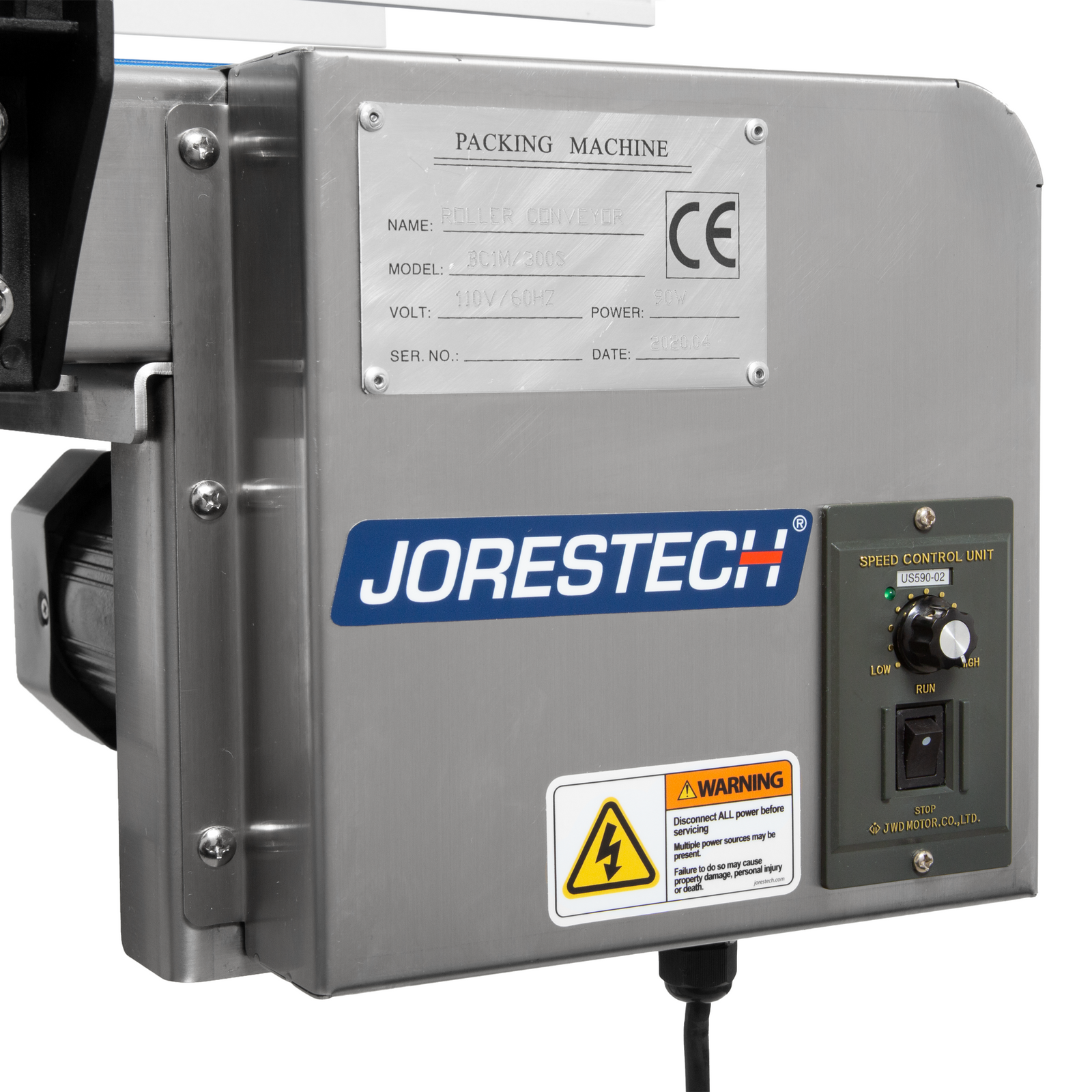grey control panel with blue jorestech logo with speed control unit