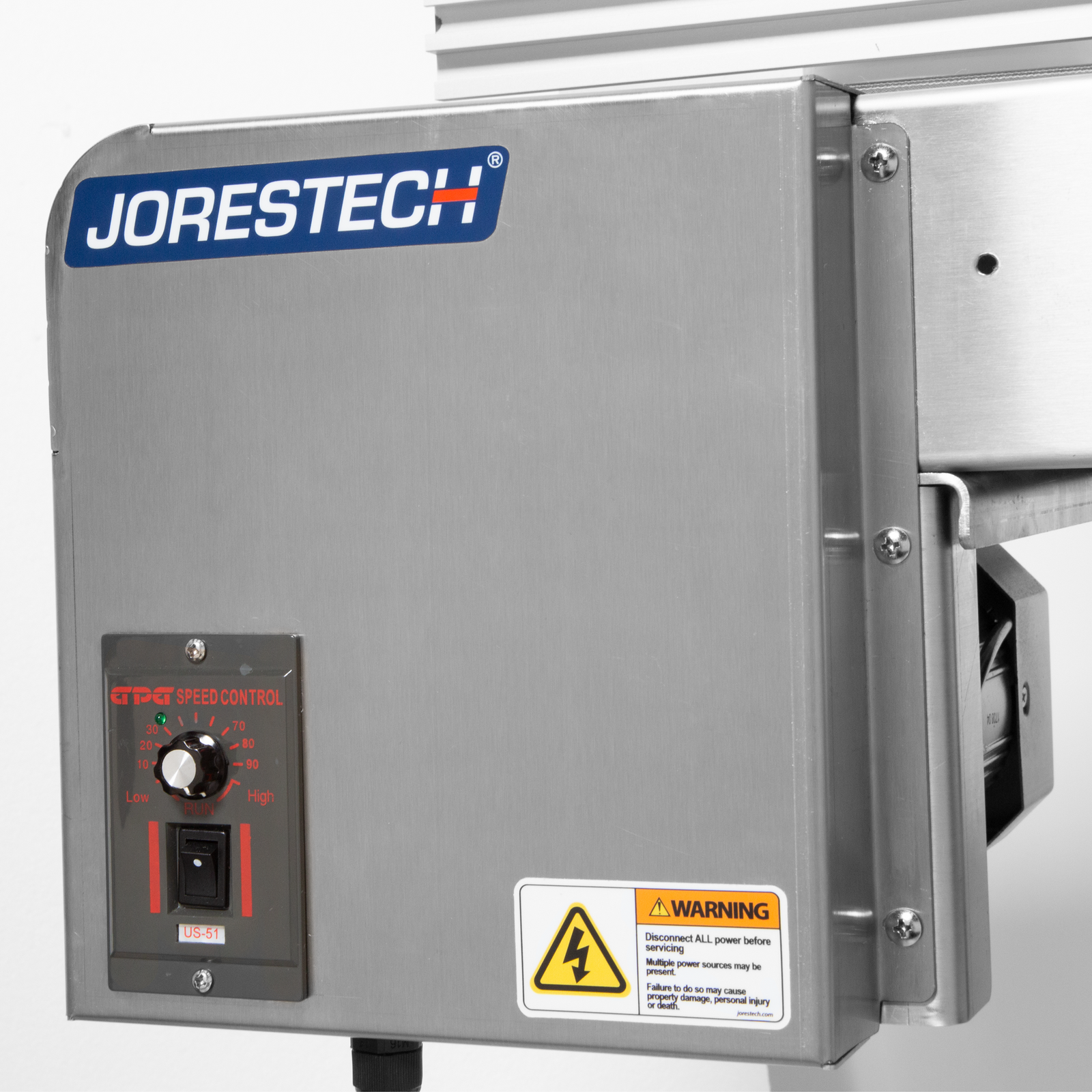 grey control panel with blue JORES TECHNOLOGIES® logo with speed control unit