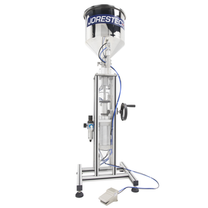 Stainless steel pneumatic high viscosity piston filler with high capacity hopper and foot pedal by JORES TECHNOLOGIES®
