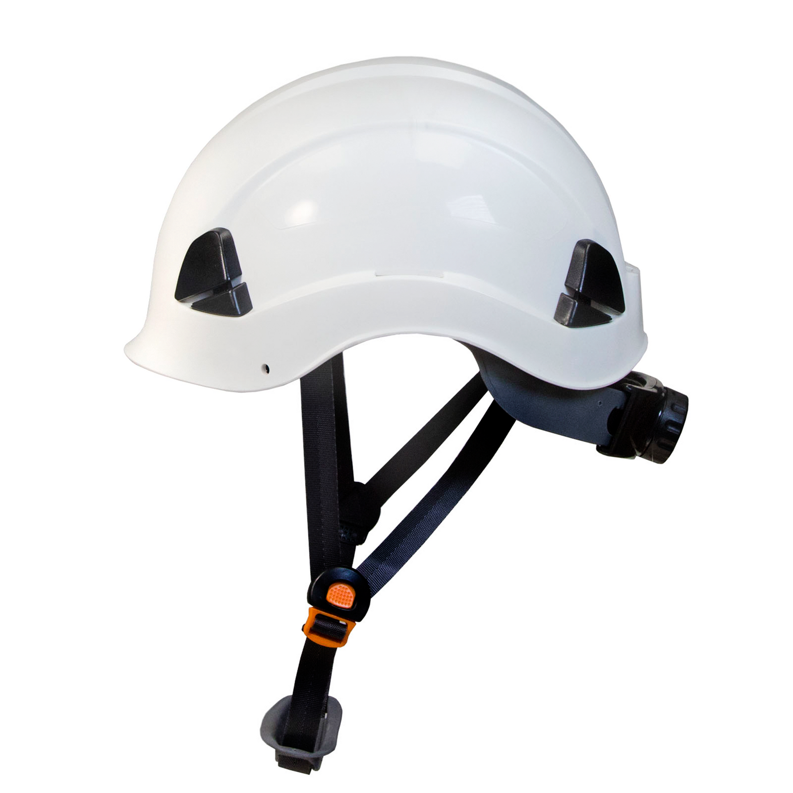 White JORESTECH® rescue hard hat with adjustable 6 point suspension and chin strap ANSI Z89.1-14 and Type I Class C, E, G