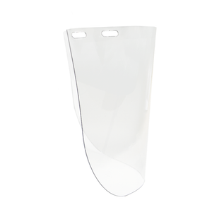 Image of a plastic face shield for hard hats over white background