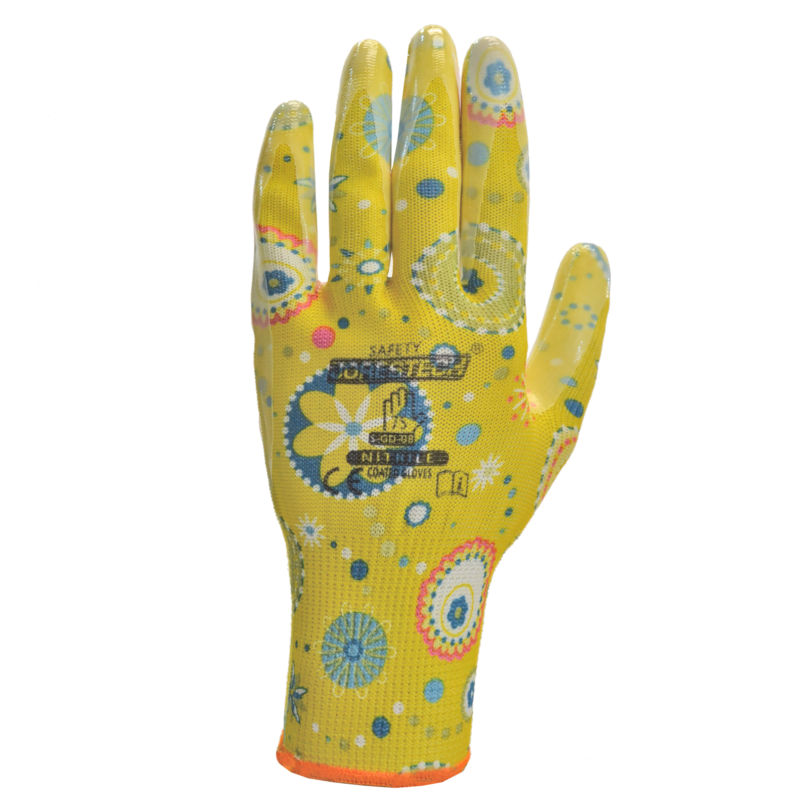 multicolor light safety gardening glove with nitrile dipped palms