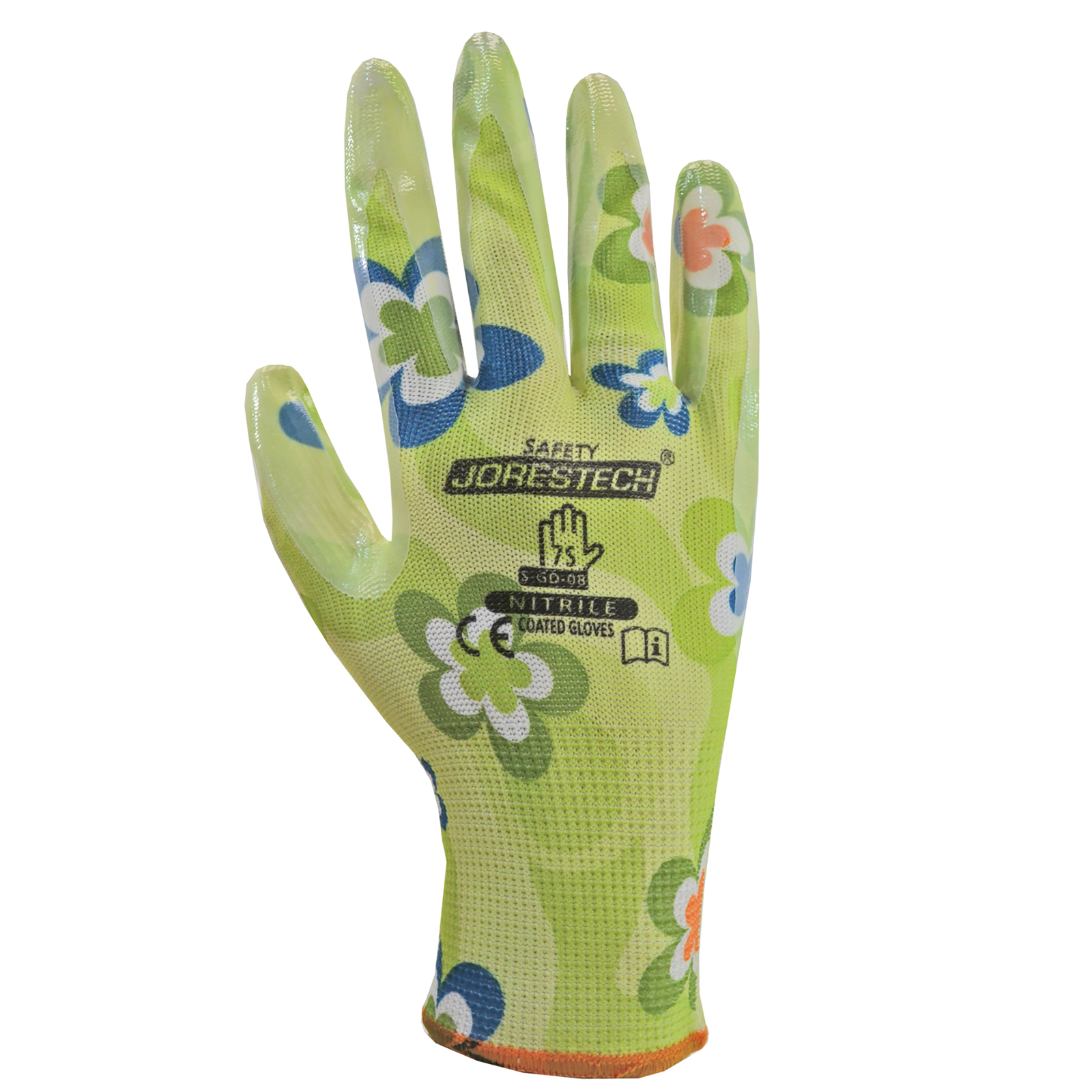 Glove for gardening printed with green and blue flowers for gardening safety gardening