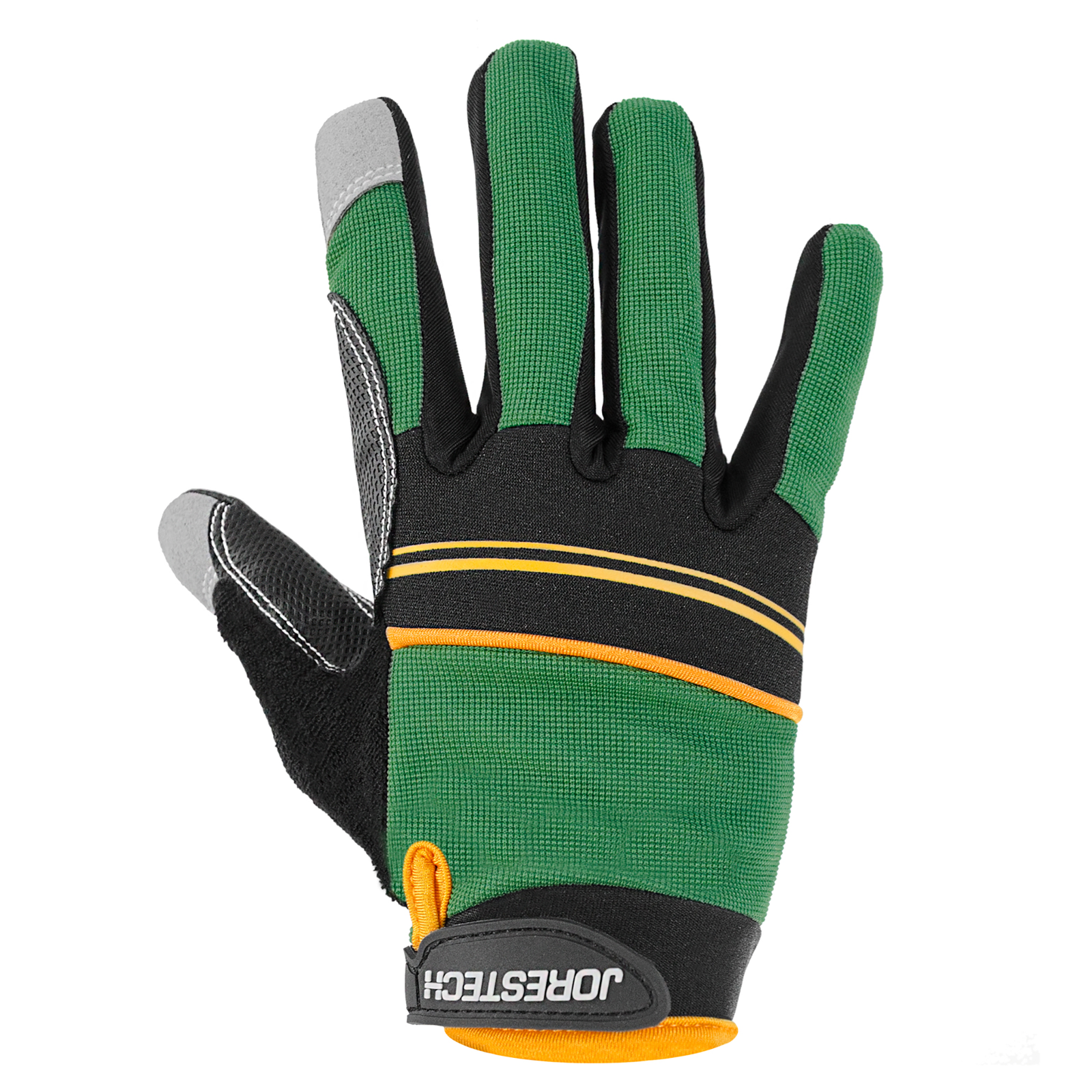 Green JORESTECH safety work glove with anti slip silicone black dotted palms