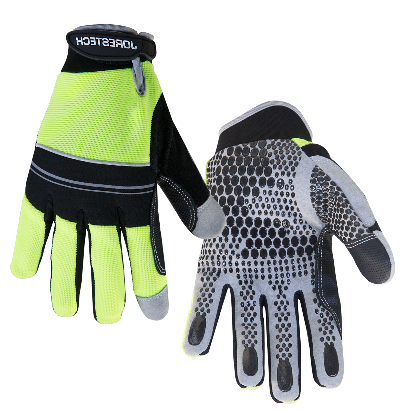 1 pair of lime JORESTECH safety work gloves with anti slip silicone black dotted palms