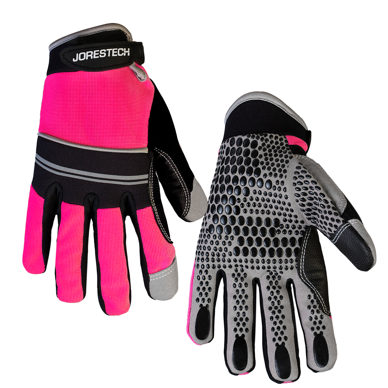  One pair of pink JORESTECH safety work gloves with anti slip silicone black dotted palms