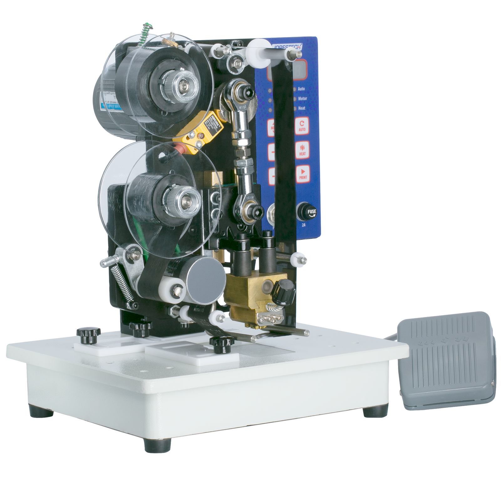 Side of the semi-automatic digital hot foil stamping printer and its foot pedal