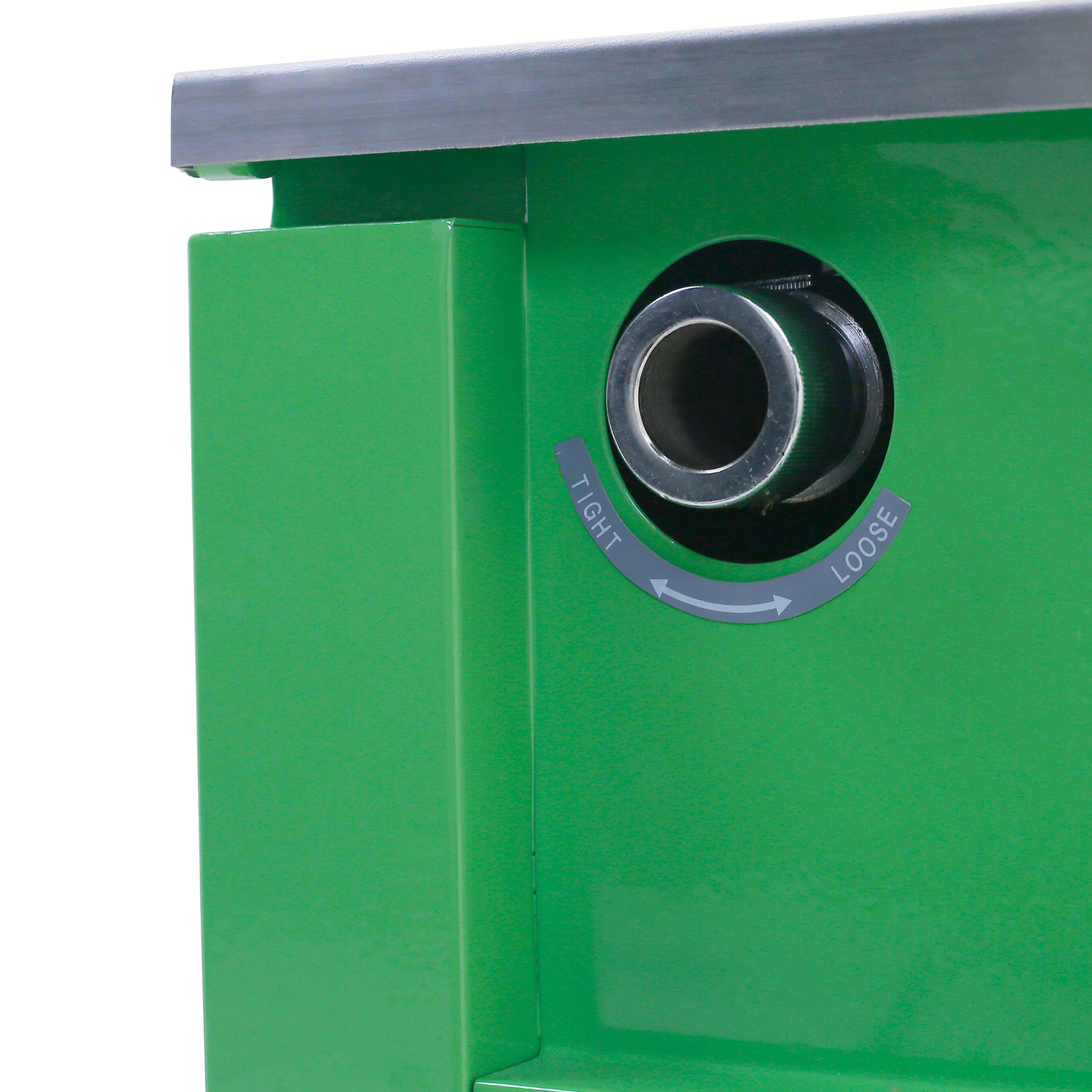 Close up image of the strap tension adjustment wheel on a poly strapping and banding machine by JORES TECHNOLOGIES®