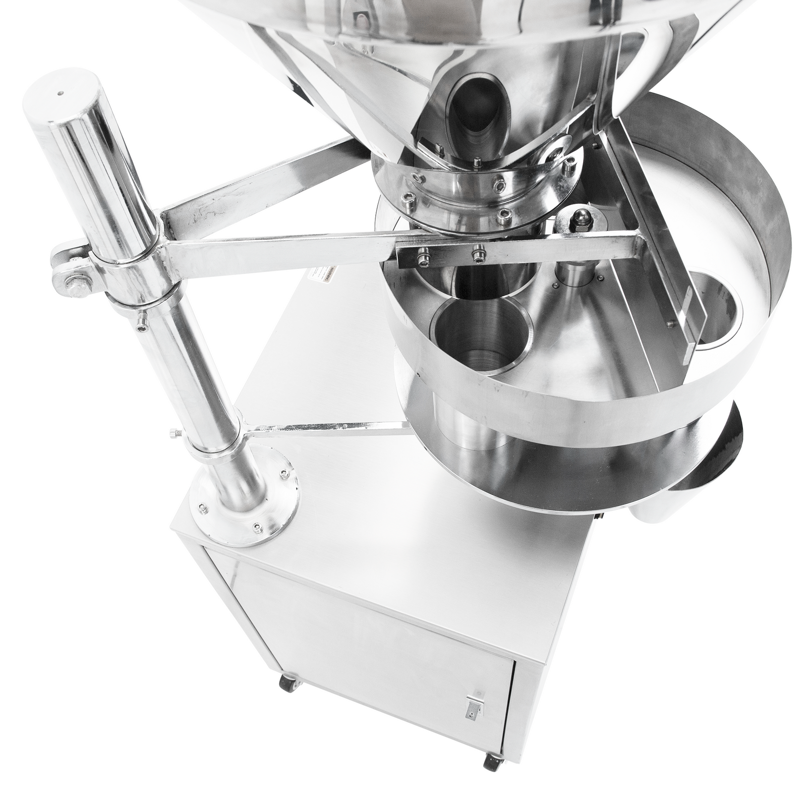 closeup showing the detail of the rotary scraper which leads the grains or seeds into the volumetric cups