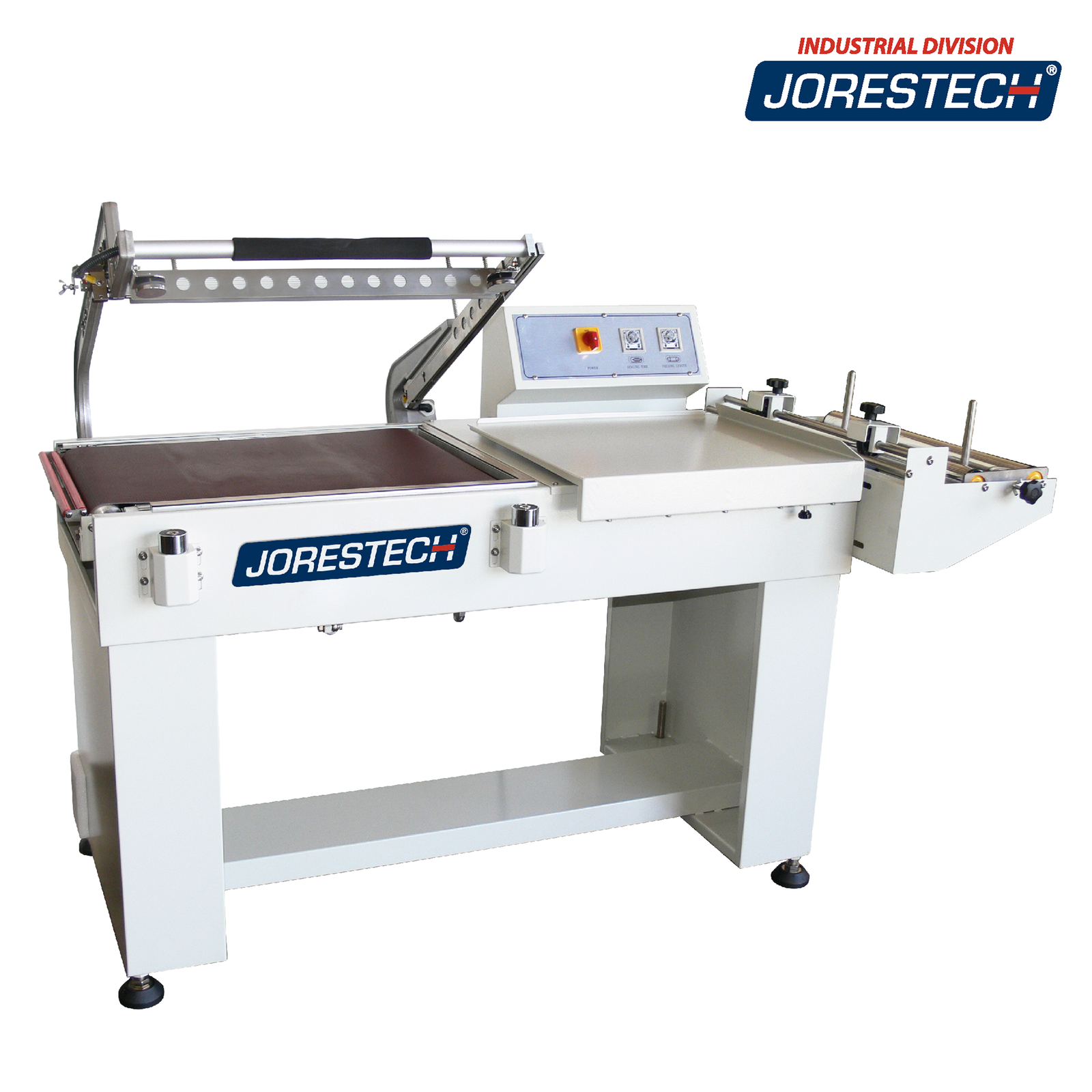 JORES TECHNOLOGIES® semi-automatic shrink film L bar heat sealer with conveyor for shrink packaging
