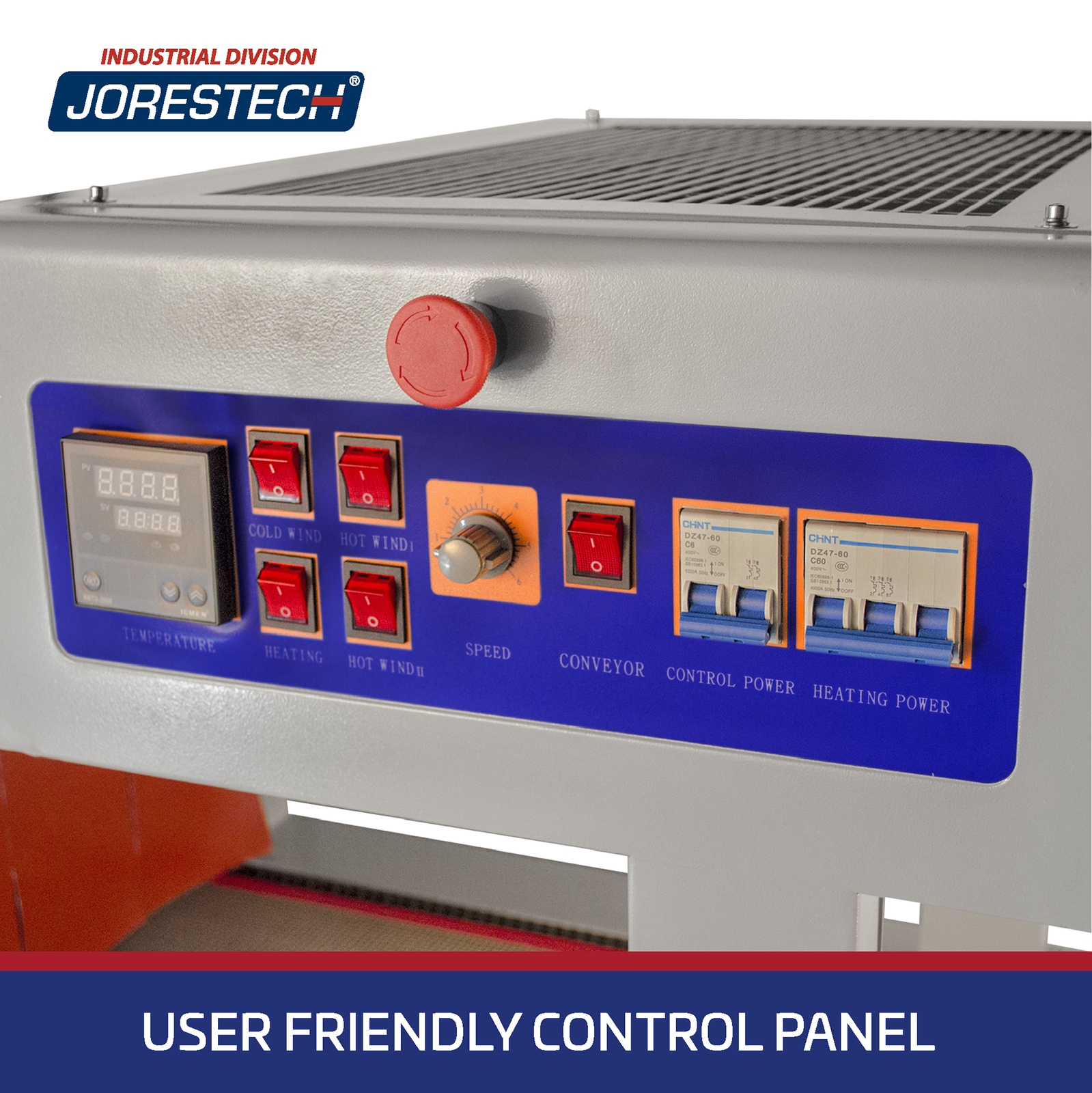 User friendly control panel on the Shrink wrapping heat tunnel with cooling fans