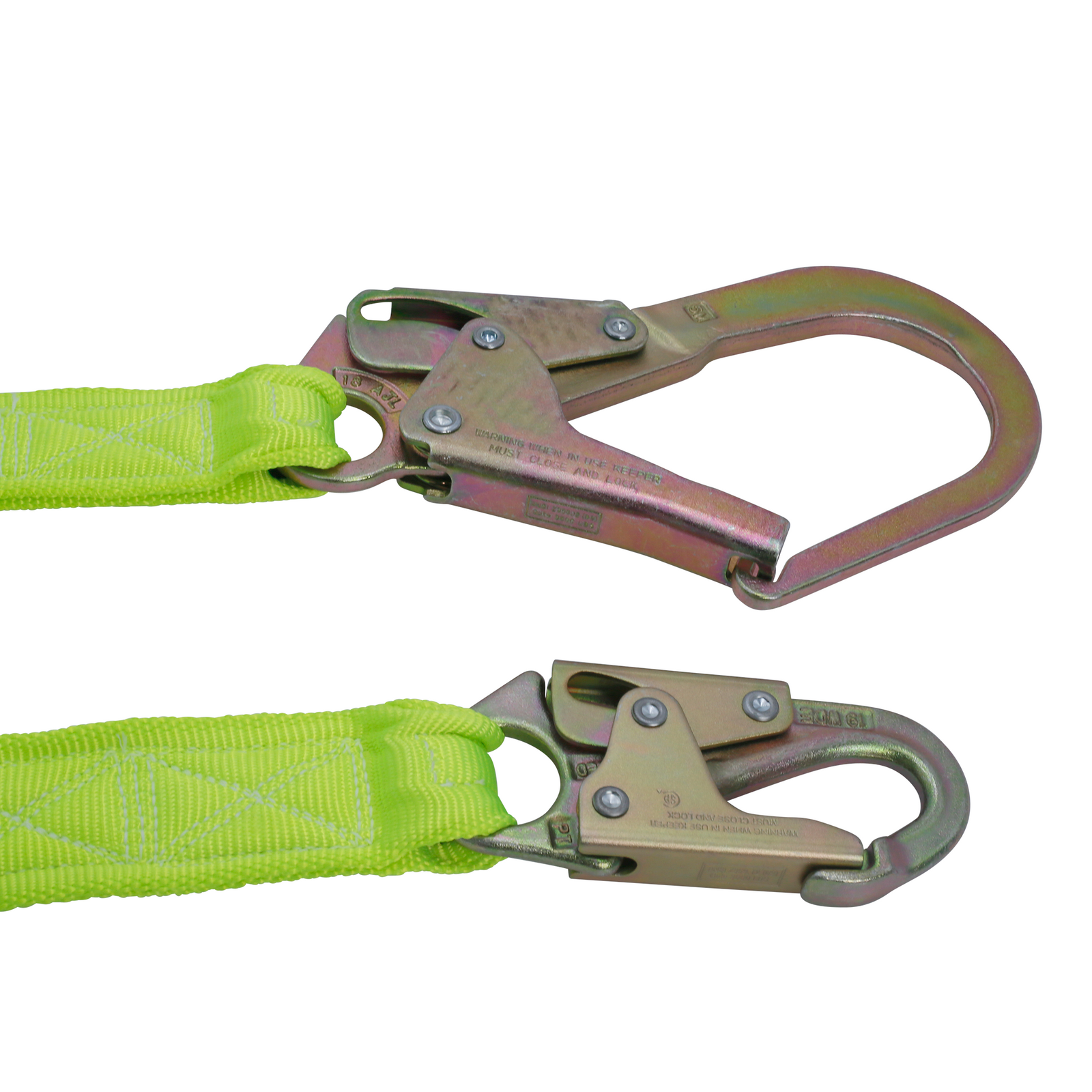 Features the metal snap hooks and the scaffolding hook of the JORESTECH single leg lanyard