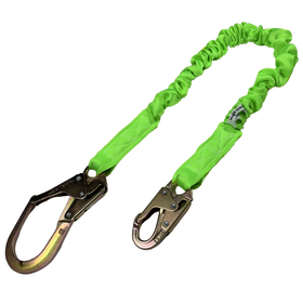 Lime green single leg internal shock absorbing JORESTECH lanyard with snap hook and scaffolding hook