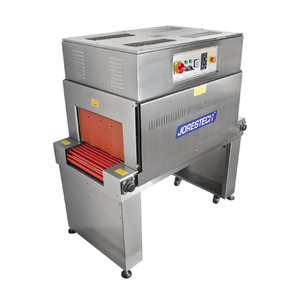 JORESTECH Shrink wrapping heat tunnel machine over white background.