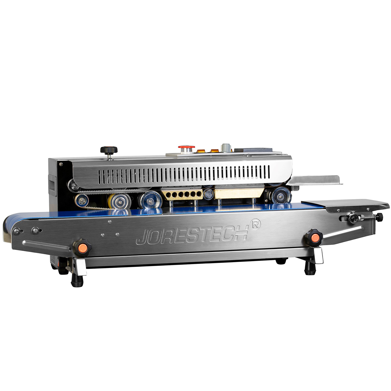 JORES TECHNOLOGIES® SS continuous band sealer with digital temperature control panel set for horizontal applications