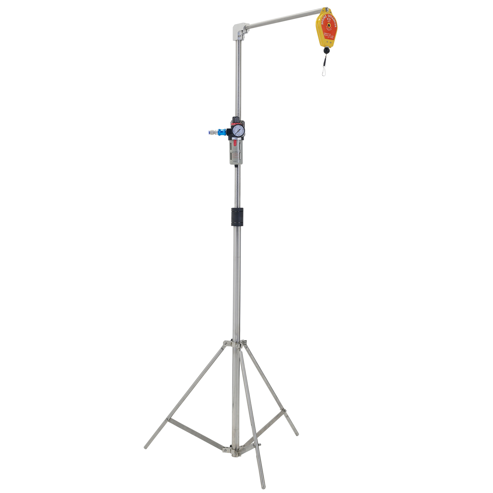 stainless steel tripod with yellow spring balancer and black gauge