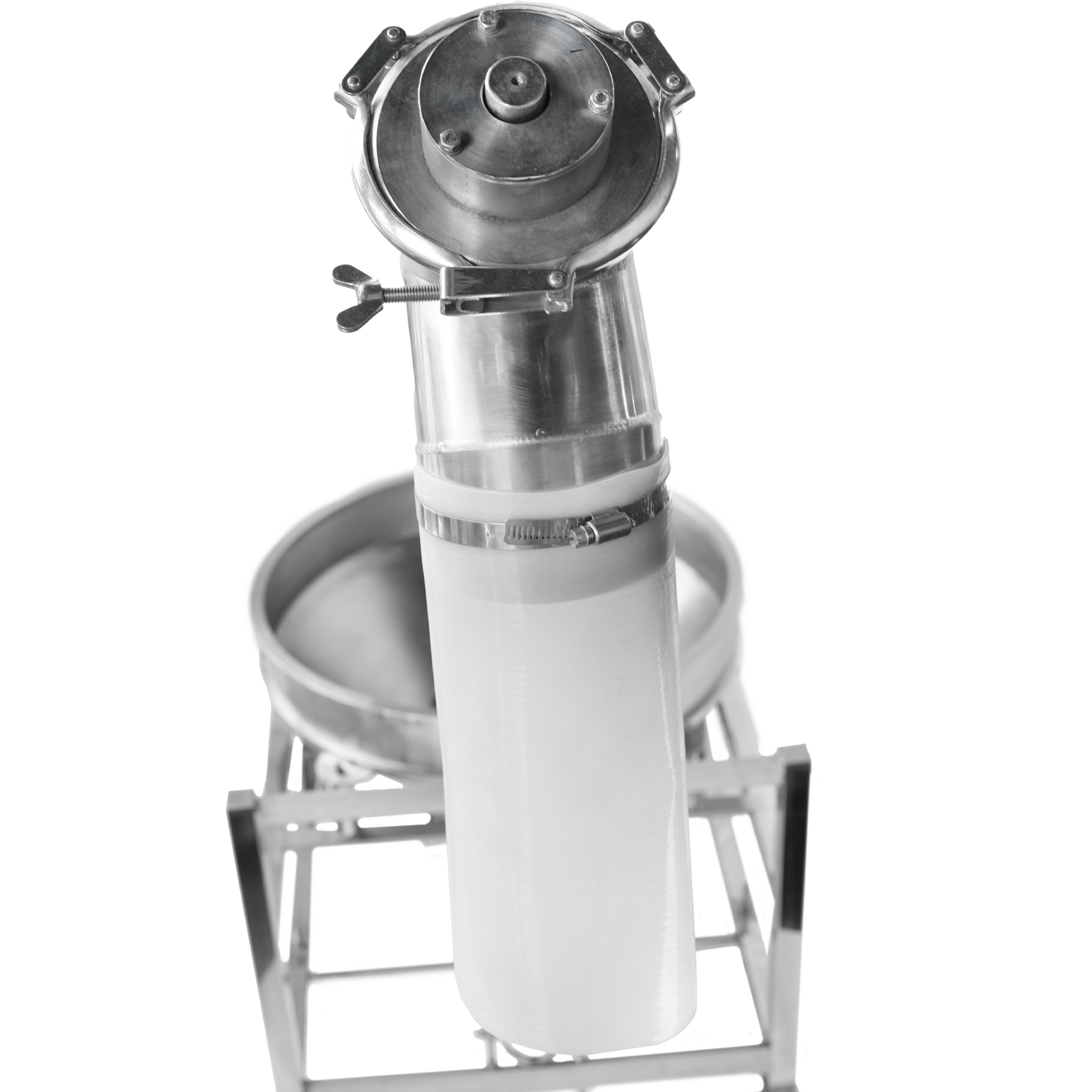 Close up of the auger feeder dispenser on a flexible helix screw conveyor.