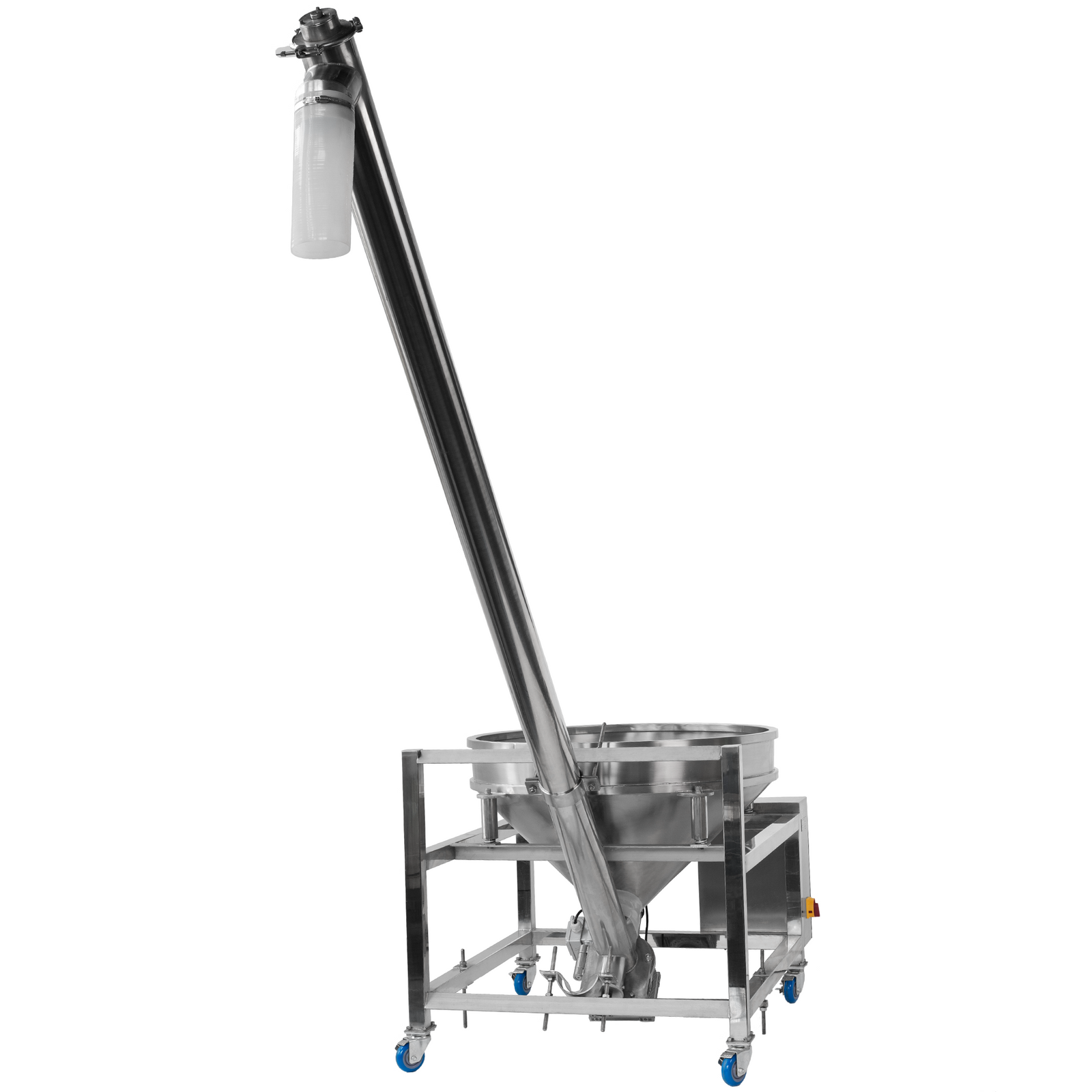 Stainless steel helix flexible screw conveyor for transporting non free flowing powders into auger filling machines