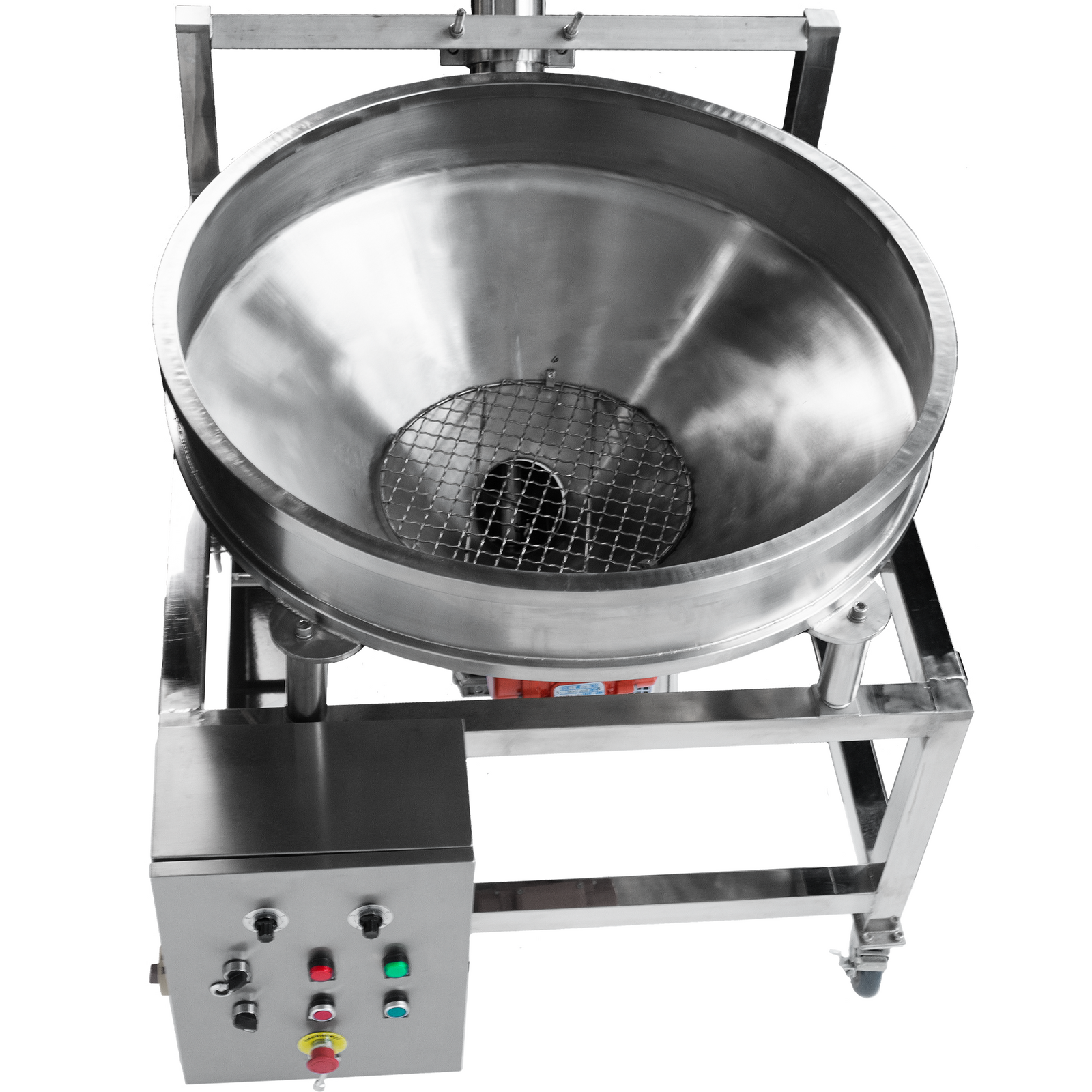 Inside view of the vibrating hopper on an auger spiral conveyor for dispensing powders into auger machine