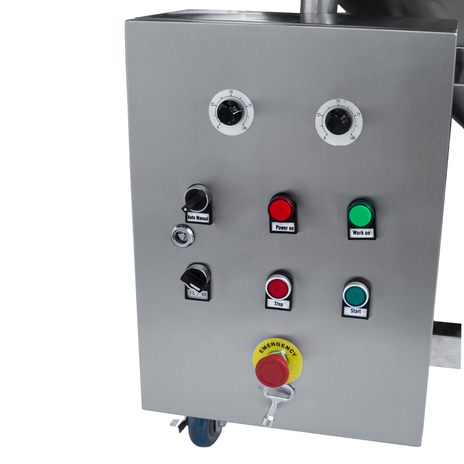 Control panel of an auger helix screw conveyor for non free flowing bulk powders