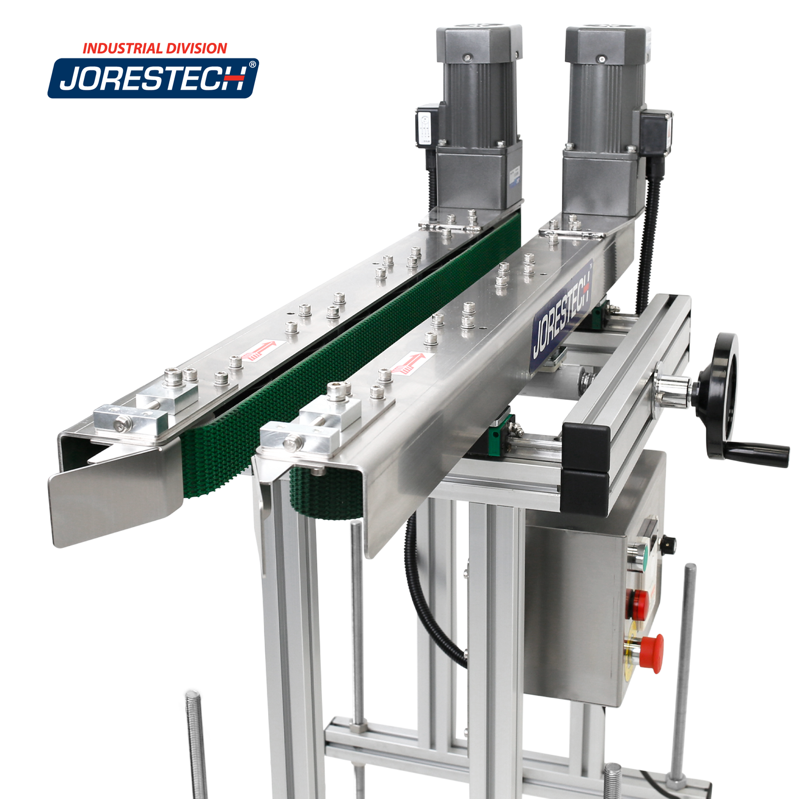 Stainless steel bottomless conveyor with side belts by JORES TECHNOLOGIES®