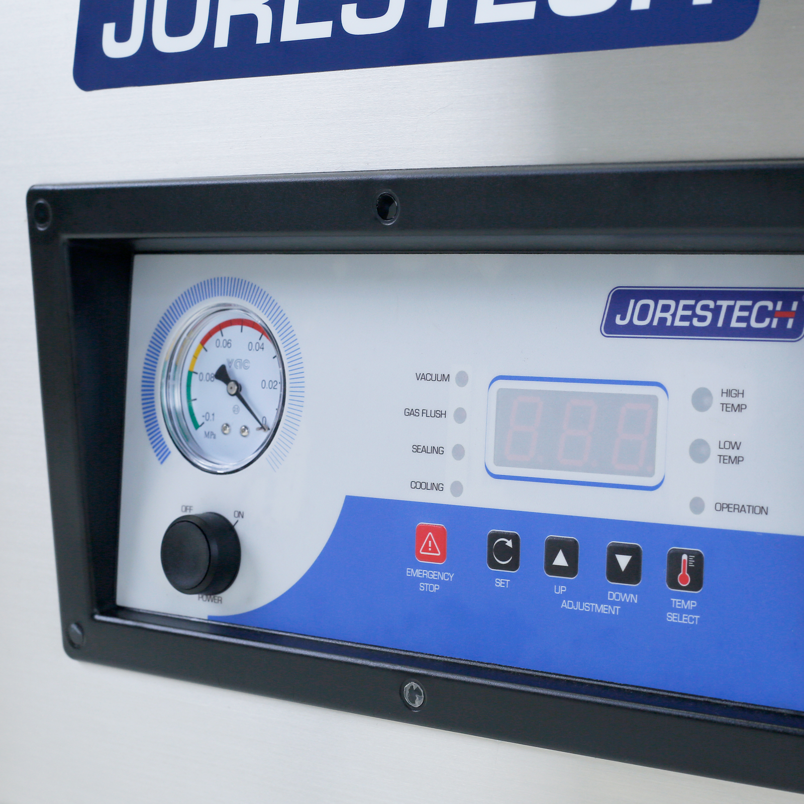 Control panel on the JORESTECH® countertop chamber vacuum sealer machine