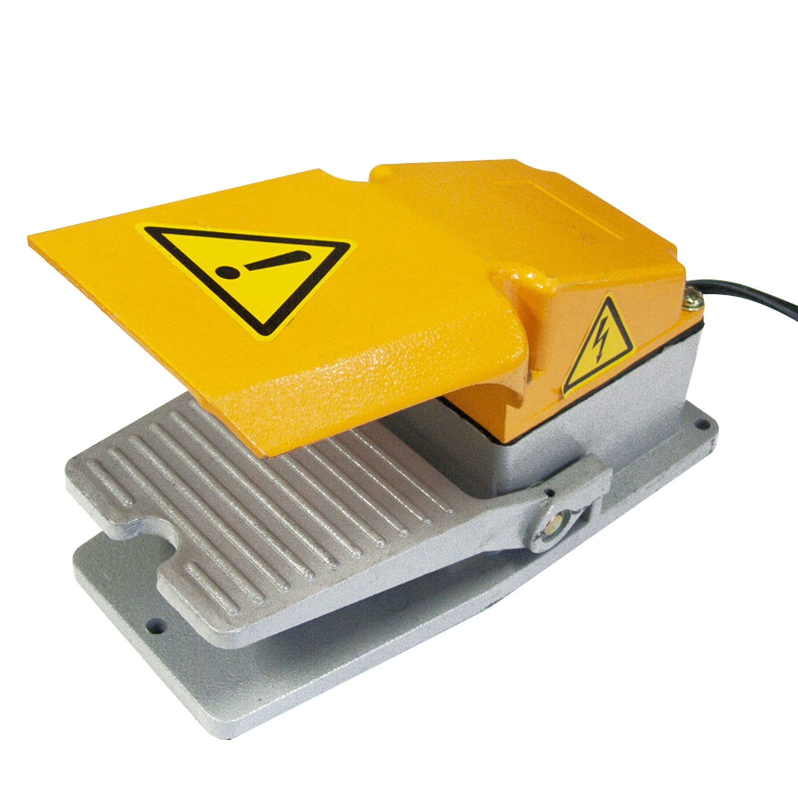 Close up of a yellow foot pedal of a JORES TECHNOLOGIES® volumetric piston filler