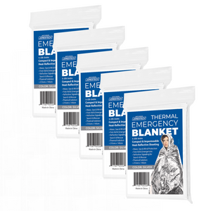 Pack of 5 individually packed JORESTECH thermafoil weatherproof emergency blankets