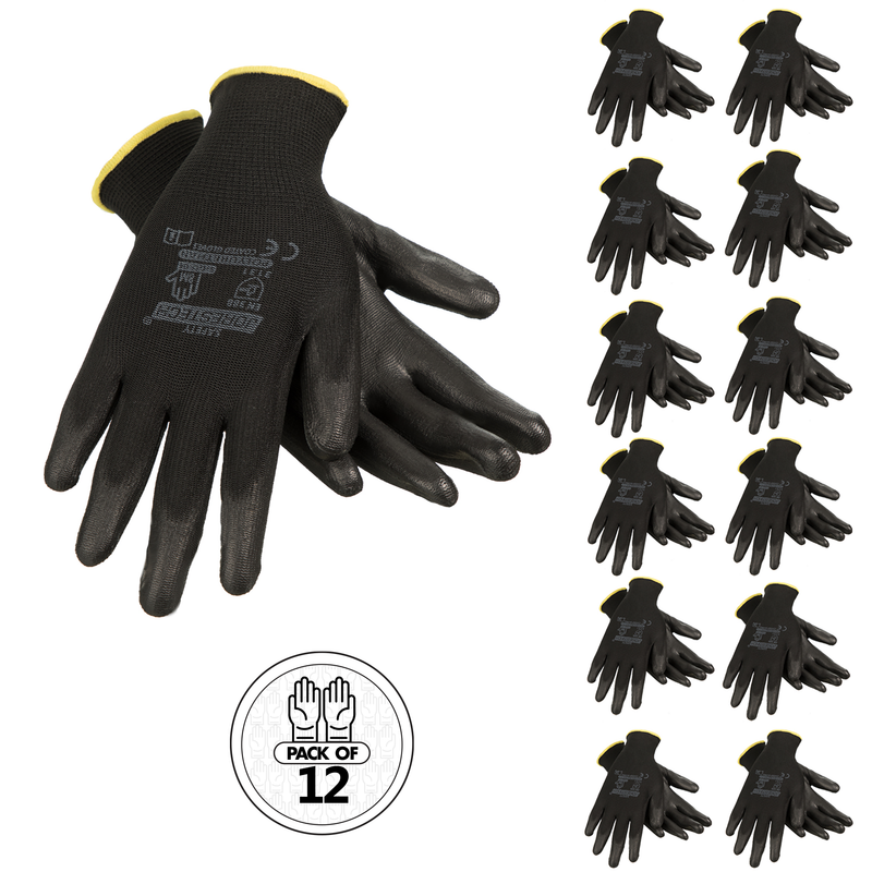 Thin Work Gloves with PU-Dipped Monkey Grip - 12-Pack | Technopack