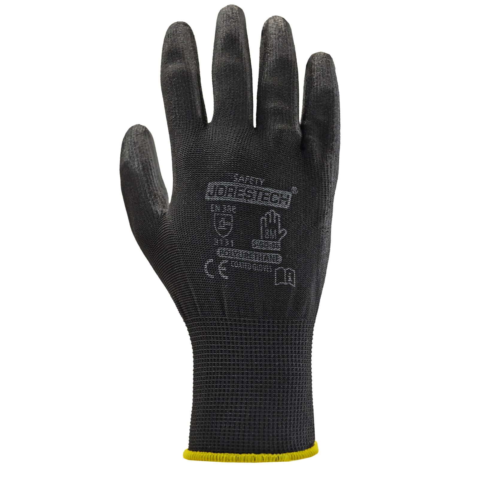 Black thin safety work glove with polyurethane dipped palms