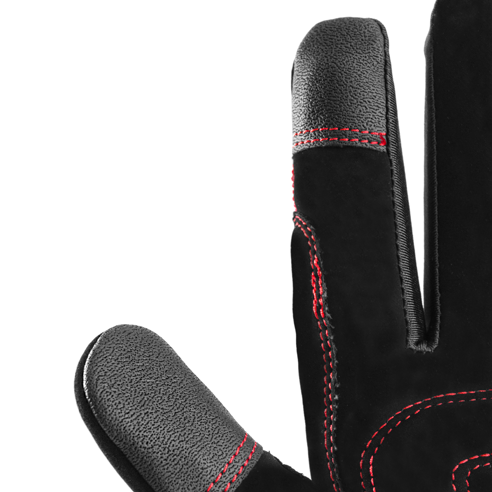 Close up to show the material used on the tip of fingers to make the glove touch screen