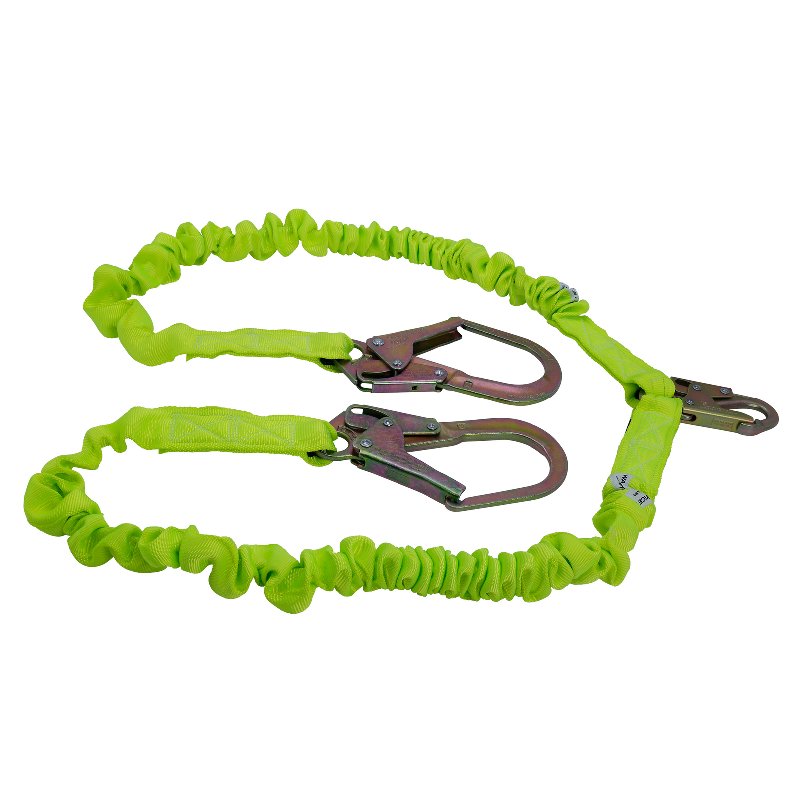 A twin leg internal shock absorbing JORESTECH lanyard with snap hook and scaffolding hook