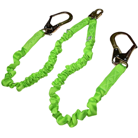 Lime twin leg internal shock absorbing JORESTECH lanyard with snap hook and scaffolding hook