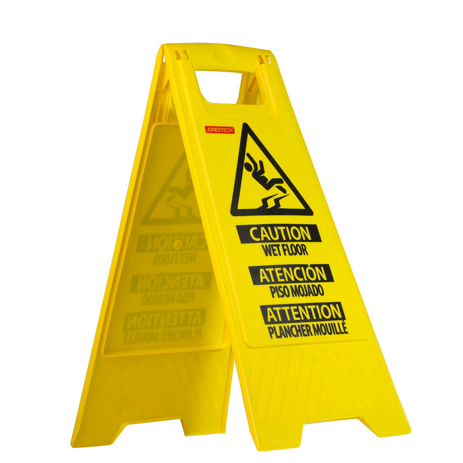 Two sided folding wet floor caution stand