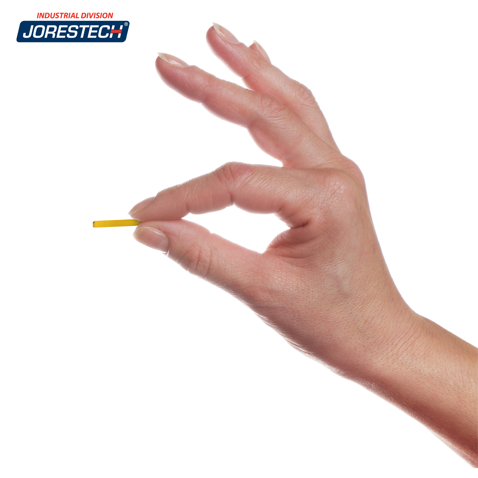 The hand of a person holding a 3mm type for hot stamp printers