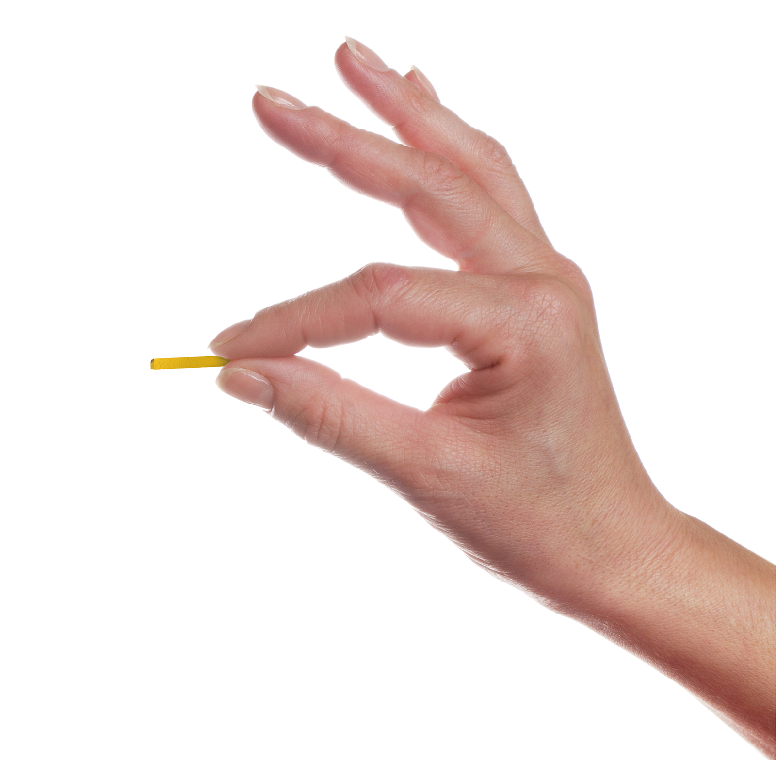 Hand of a person holding a small gold color metal type for hot stamp printers