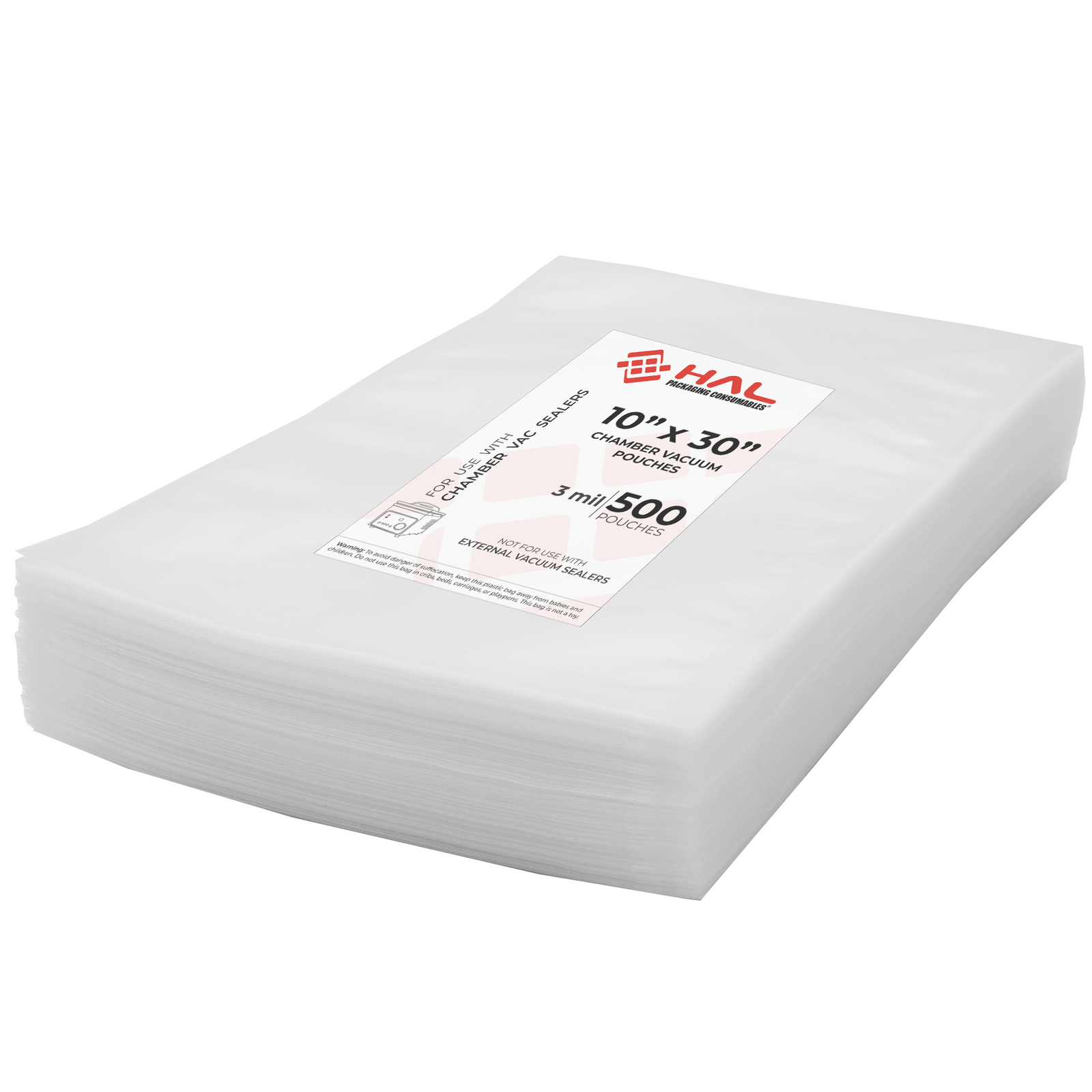 Bulk of 500 3 mil Hal Vacuum non embossed bags of 10 inches by 30 inches