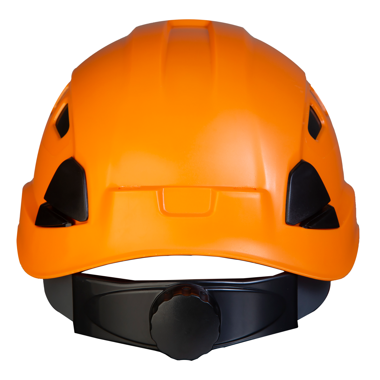 The Jorestech orange ventilated hard hat with adjustable 6 point suspension, black ratchet system and clamps for head light