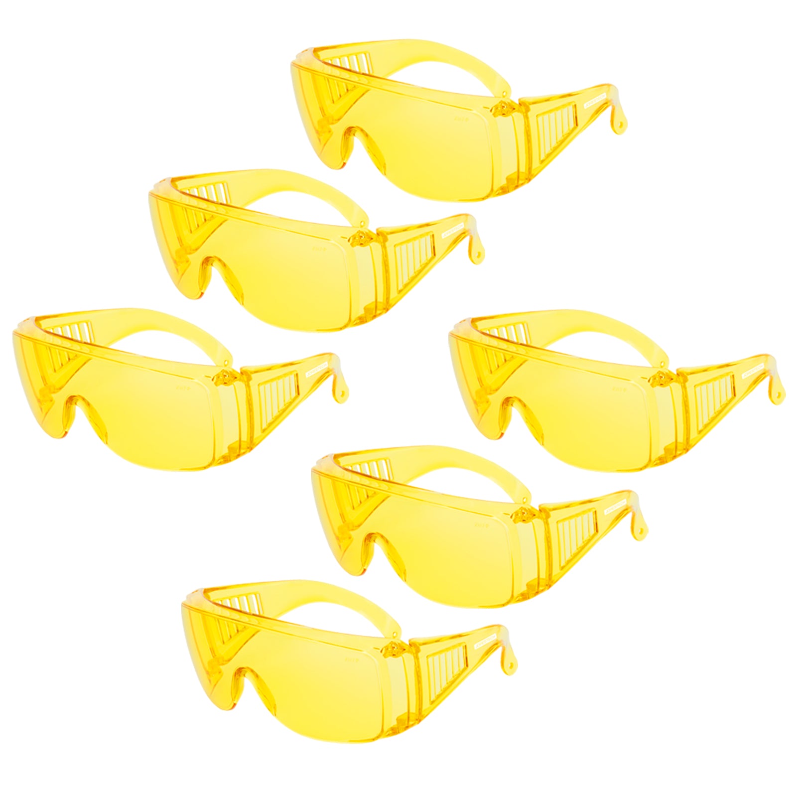 pack of 6 yellow Jorestech safety overglasses for high impact protection on a white background