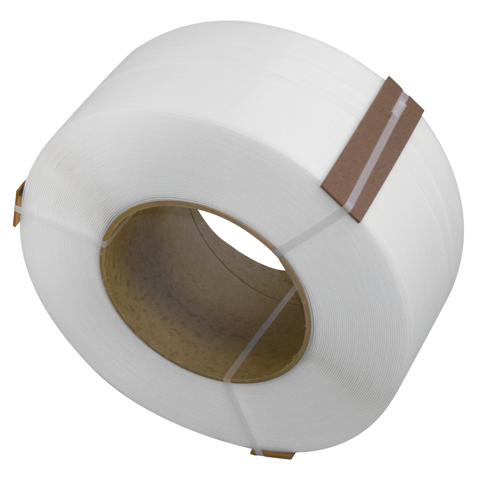 White roll of 1/2 inch thick poly strapping band