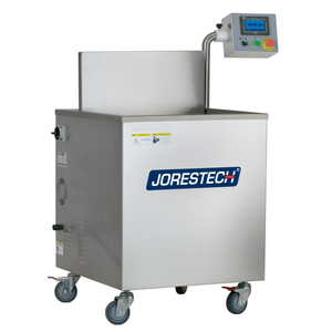 Stainless steel JORES TECHNOLOGIES® semi-automatic dip stile hot water shrink tank with wheels